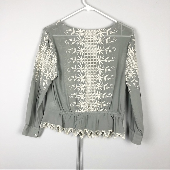 LoveShackFancy Embroidered Silk Georgette Long Sleeve Prairie Top Green Casual - Picture 4 of 11